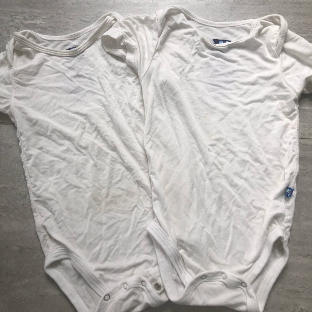 Two White Kickee Pants Short Sleeve Onesies 12-18 Months